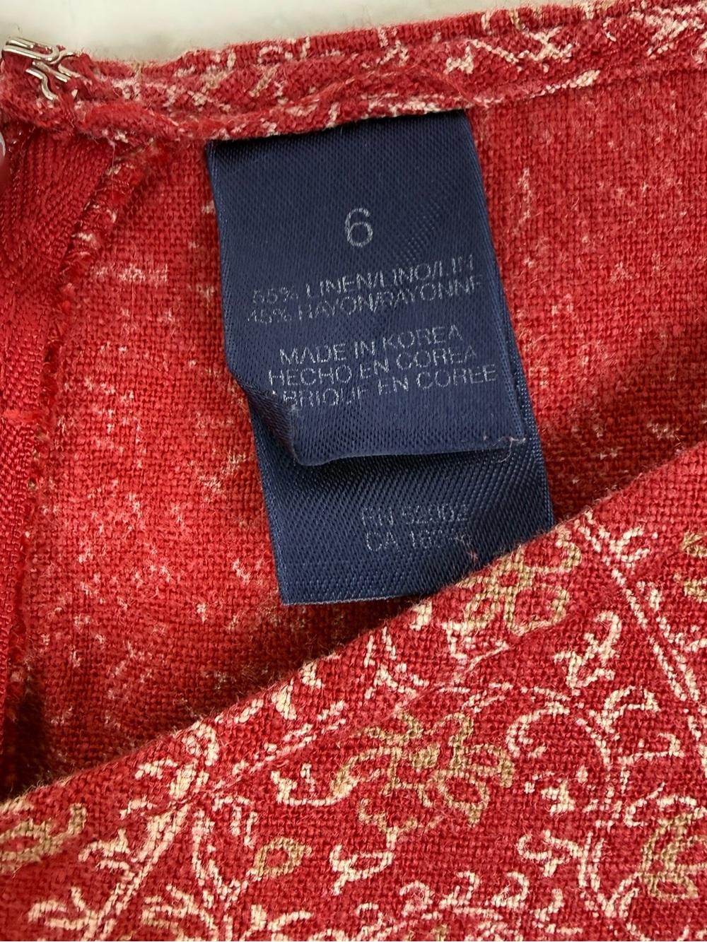 Vintage Liz Claiborne Lizsport Linen Blend Red Paisley Sleeveless Maxi Dress 6 - Picture 6 of 8